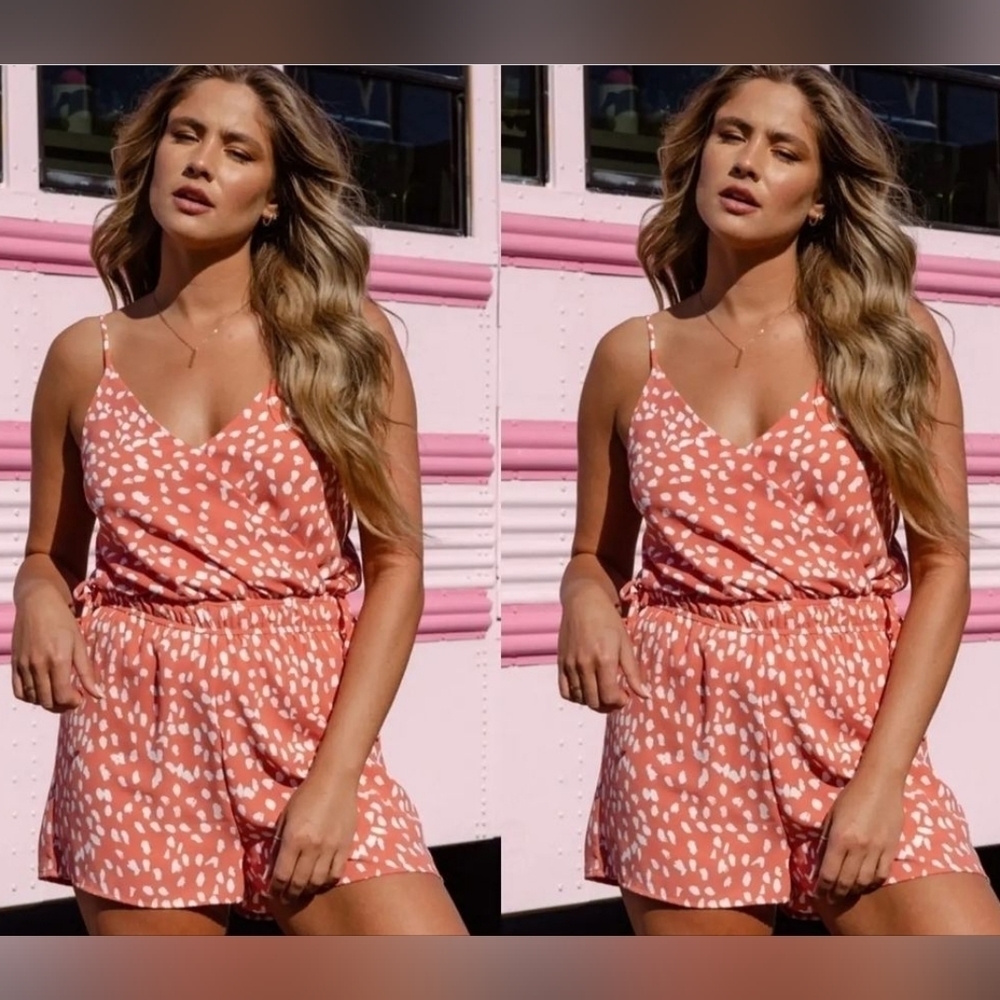 Peach and White Dalmatian Print Romper